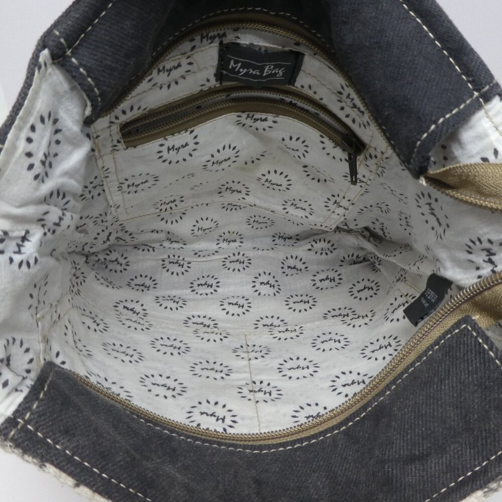 Myra Bag Brown Gray Cotton Leather Mandala Crossbody Shoulder Bag Purse - Picture 10 of 12